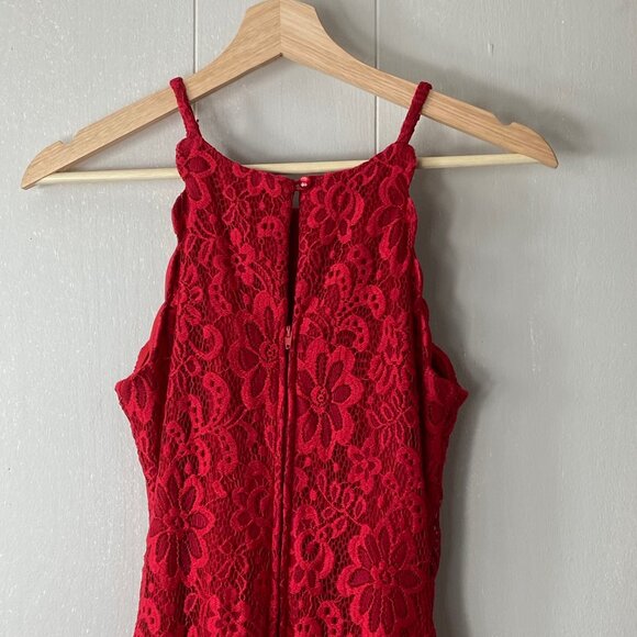BCX Dress Red Halter Lace Dress Size 7 - Picture 5 of 8